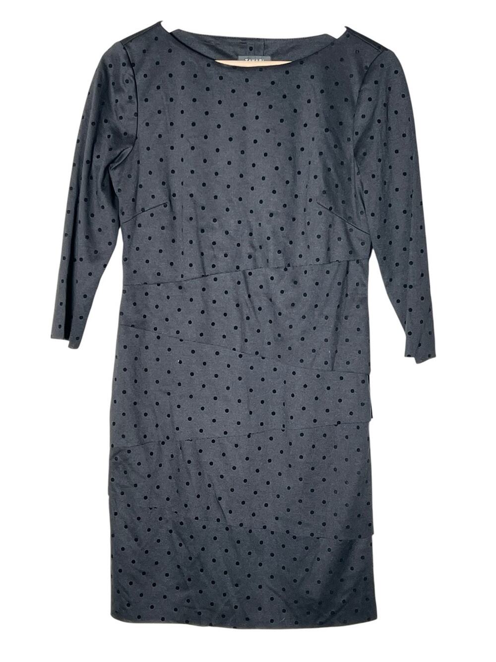 Tahari Classic Black Polka Dot Sheath Dress size 6 B124